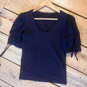 Ann Taylor Puff Sleeve Scoop Neck Tee